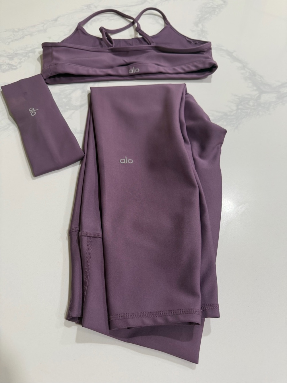 Alo Airlift Lavender Purple Active Set - Sports Bra & Leggings with headband
